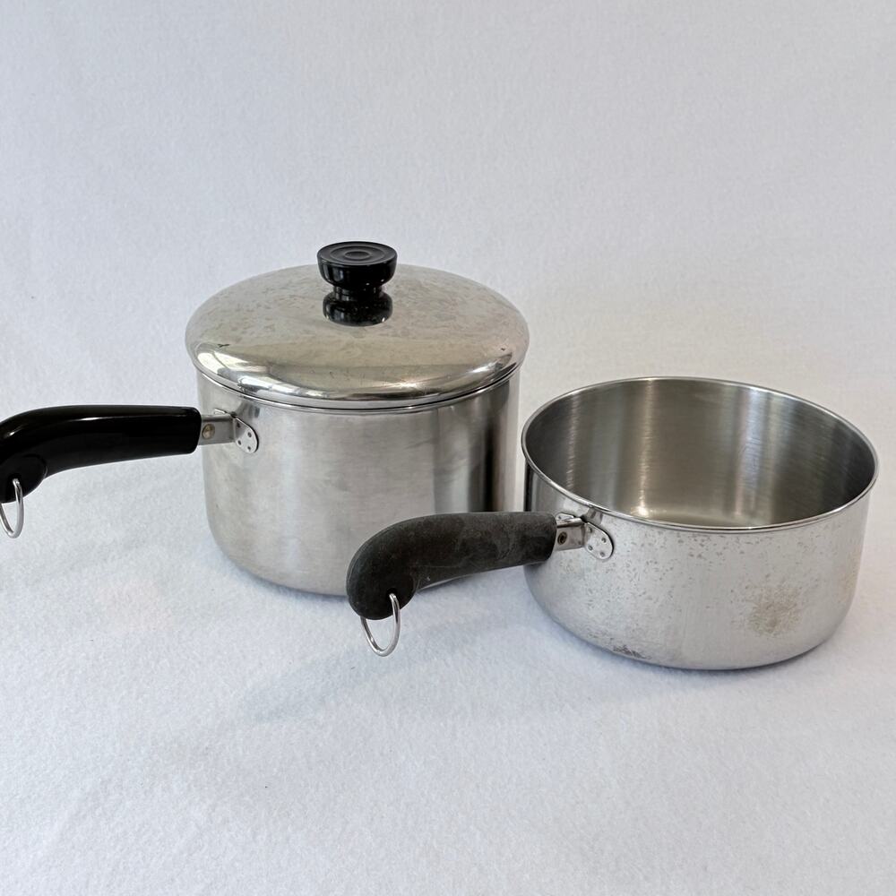 Revere Ware 2 QT & 3QT Saucepan Pot & Lid Clinton Aluminum Disc Bottom Stainless